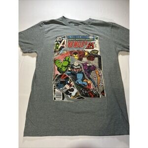 Marvel Avengers Comic Book Graphic T Shirt Men's Medium Gray Hulk Iron‎ Man